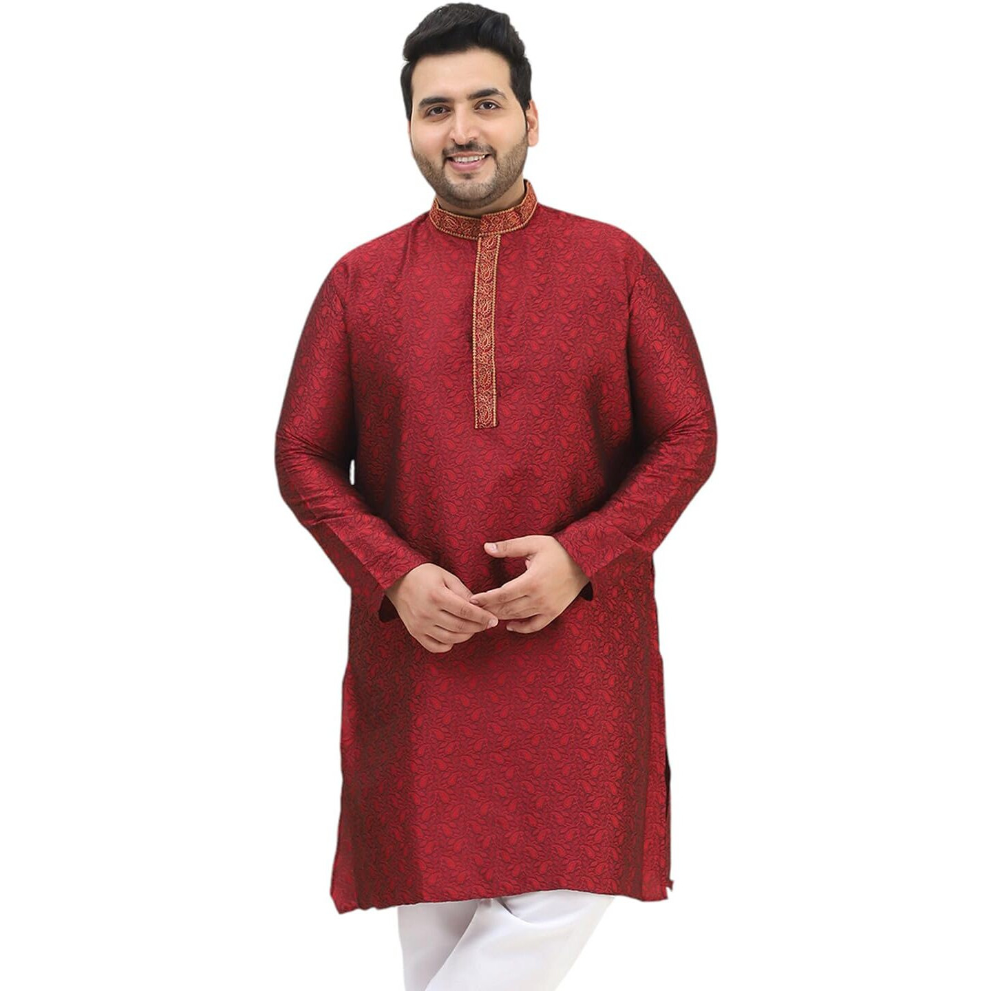 Sojanya Plus (Since 1958) Men's Silk Blend Maroon Self Design Only Kurta