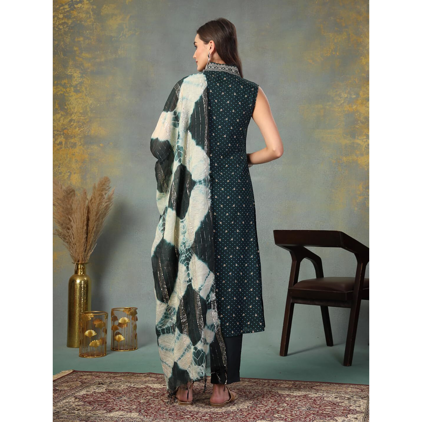 Stylum Women's Khari Printed & Embroidered Rayon A-Line Kurta Dupatta Set (Kdtealwilliam44_Teal, Xxl)