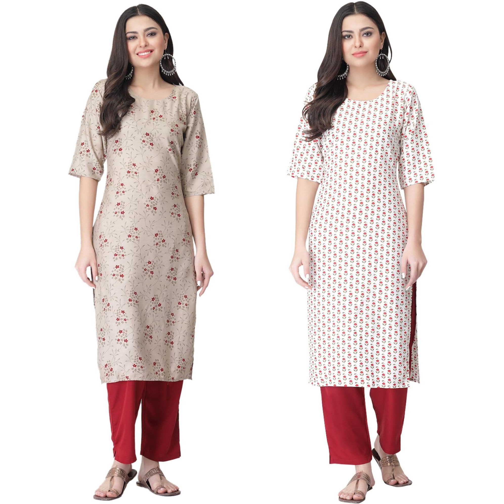 Tee Projekt Digital Printed Crepe Kurta Set For Women Ll Printed Kurti & Pant Set Ll Combo Kurta Set Ll (Pack Of 2)