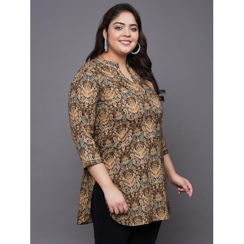 Tissu Women's Plus Size Brown Ethnic Motifs Printed Pure Cotton Kurti (2264_Brown_8Xl)
