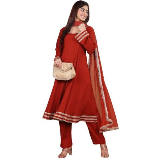 Varanga Women Crepe Zari And Sequins Embellished Lace Detailed Anarkali Kurta Set With Dupatta