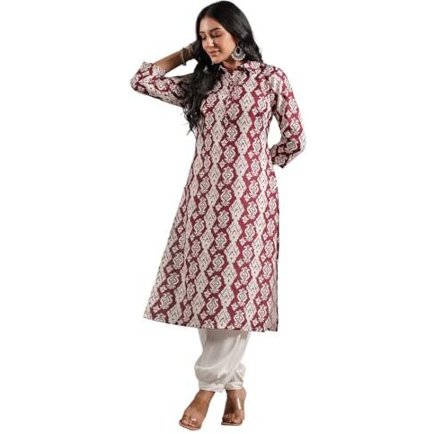 Anubhutee Ethnic Motif Printed Shirt Collar Straight Kurta Maroon