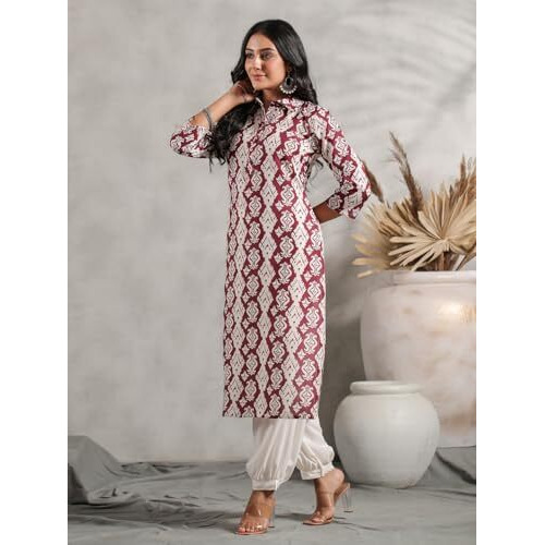 Anubhutee Ethnic Motif Printed Shirt Collar Straight Kurta Maroon