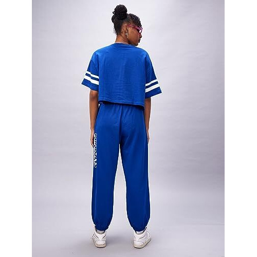 Bewakoof X Official Minions Merchandise Women's Cord Graphic Printed 100% Cotton Co-Ord Set - Oversized Fit, Round Neck, Half Sleeves_596585_Blue_M