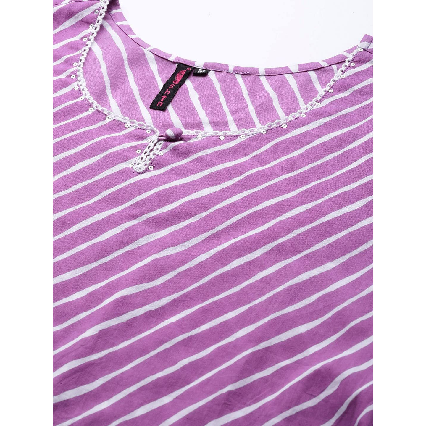 Ishin Women's Cotton A-Line Printed Sequins Leheriya Print Purple Kurti Inwka0341_Pl_S_Purple