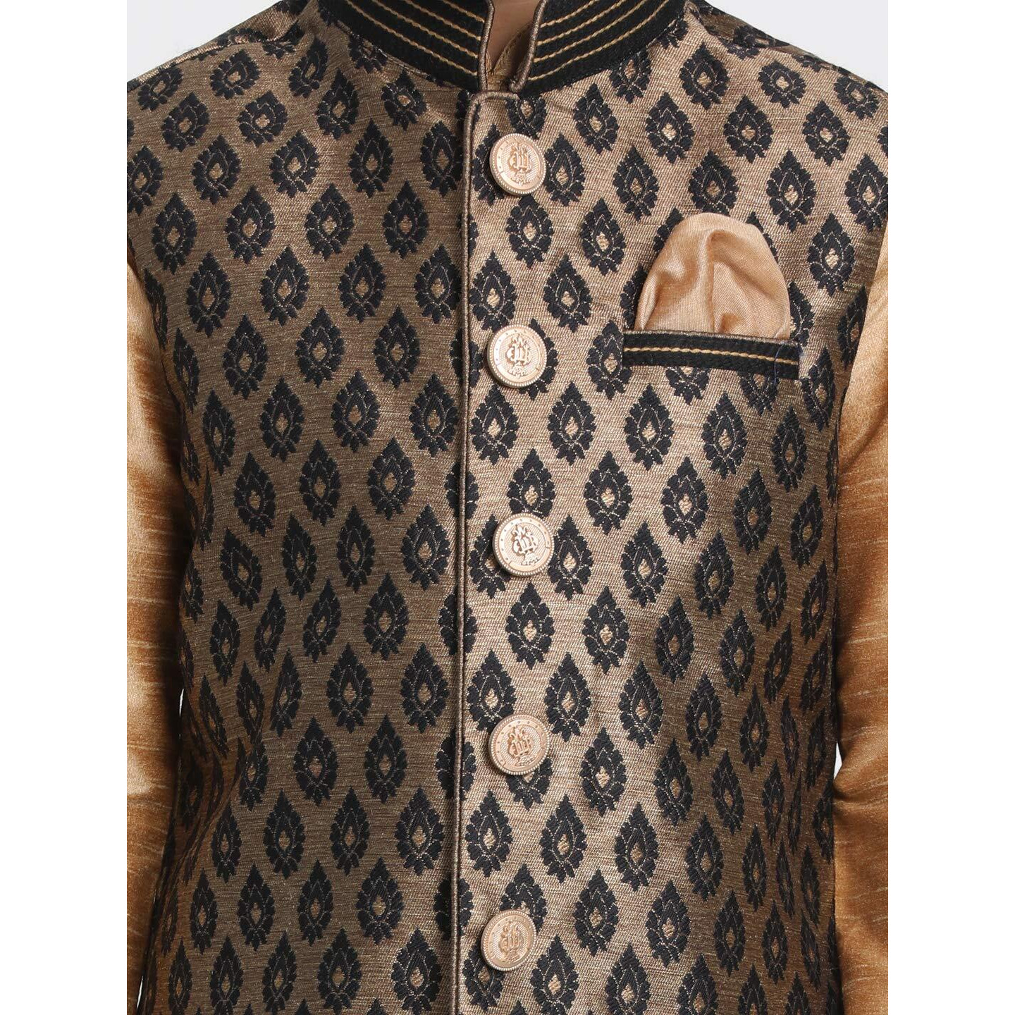 Jbn Creation Boys' Black And Rose Gold Silk Blend Kurta, Ethnic Jacket And Pyjama Set (Vasbj025Blnbkrg001Nprg, For 9-10 Years)