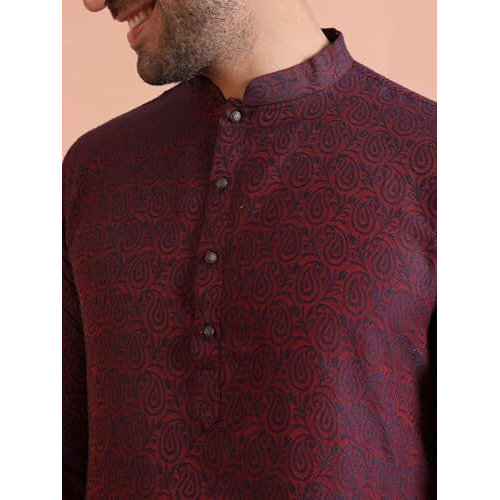 Kisah Men's Kurta, Purple Silk Blend, Jacquard Regular Fit Mandarin Collar Long Sleeves (42)