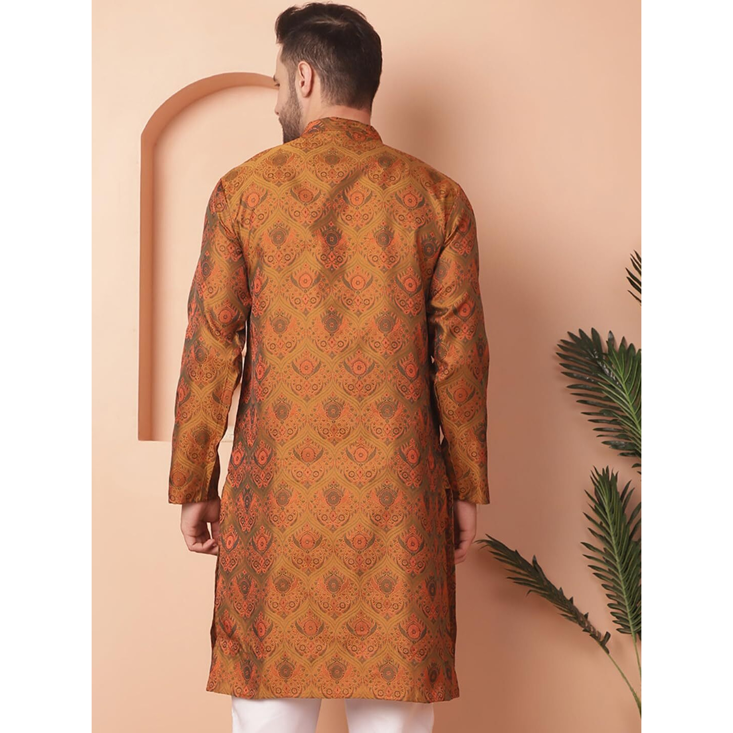 Jompers Men's Mustard Silk Blend Straight Kurtas (Mustard, Xl)