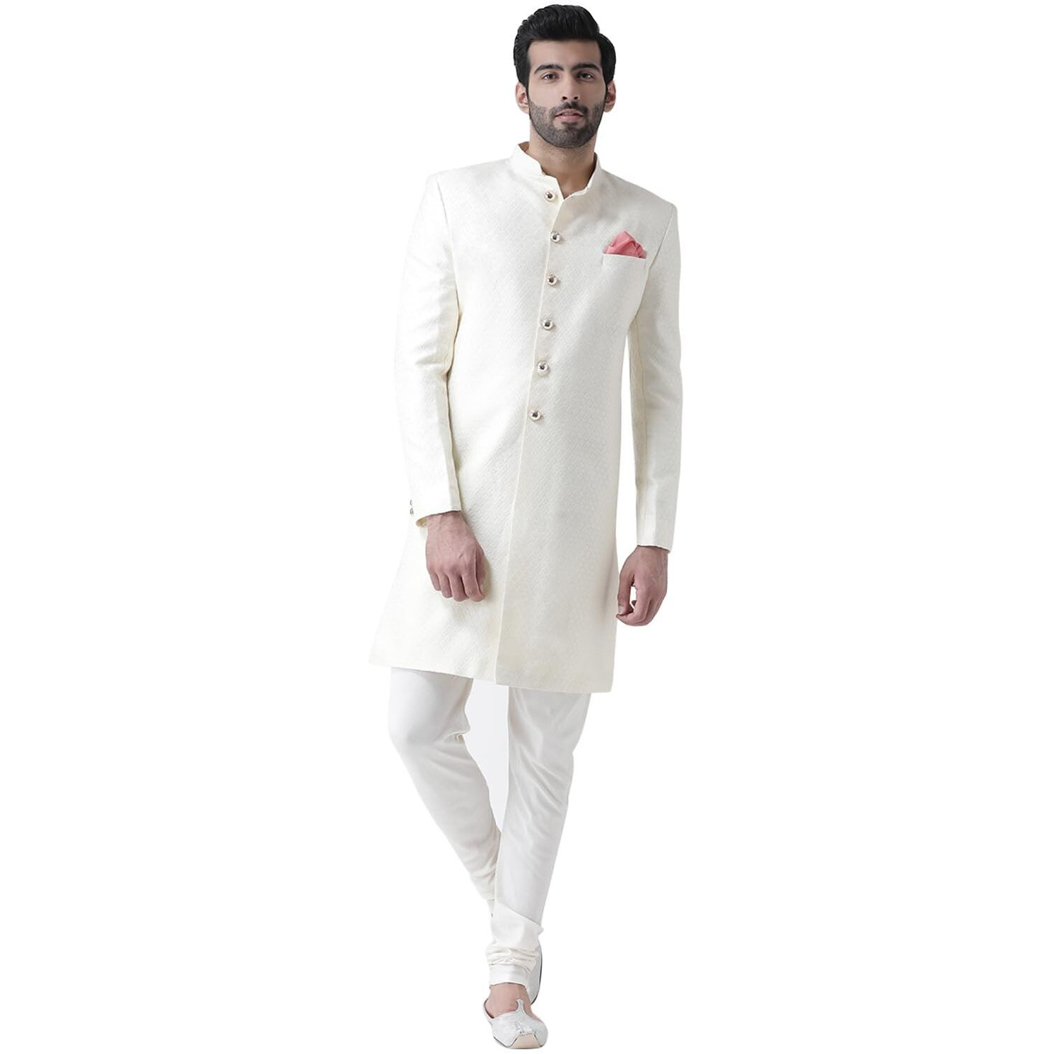 Kisah Sherwani For Men Wedding  Jacquard Indo Western Sherwani With Churidar | Designer Ethnic Outfit For Groom & Festivals, Off White, 38