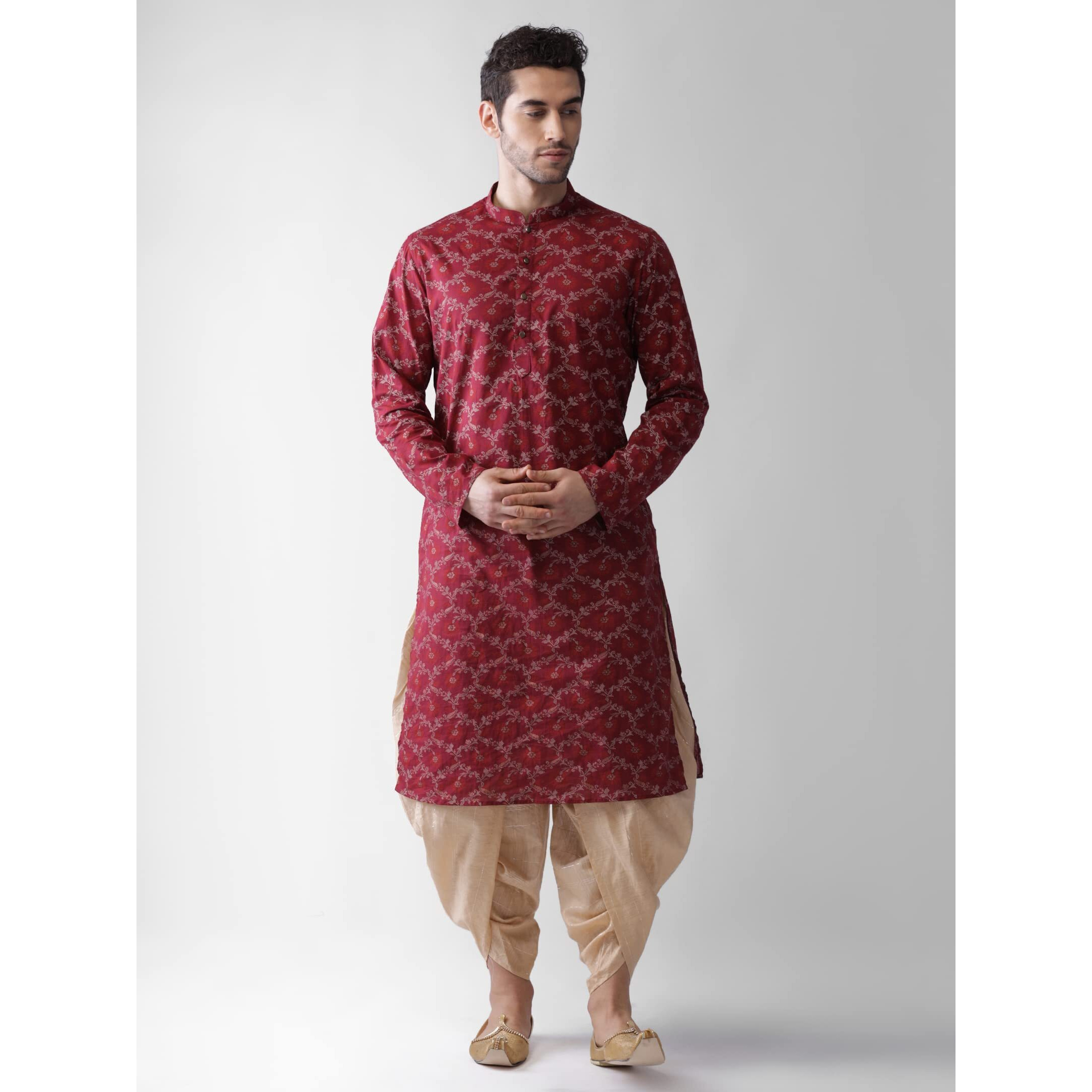 Kisah Mens Printed Cotton Blend Kurta - Traditional Ethnic Wear Kurta For Men For Weddings & Festivals, Maroon, 38