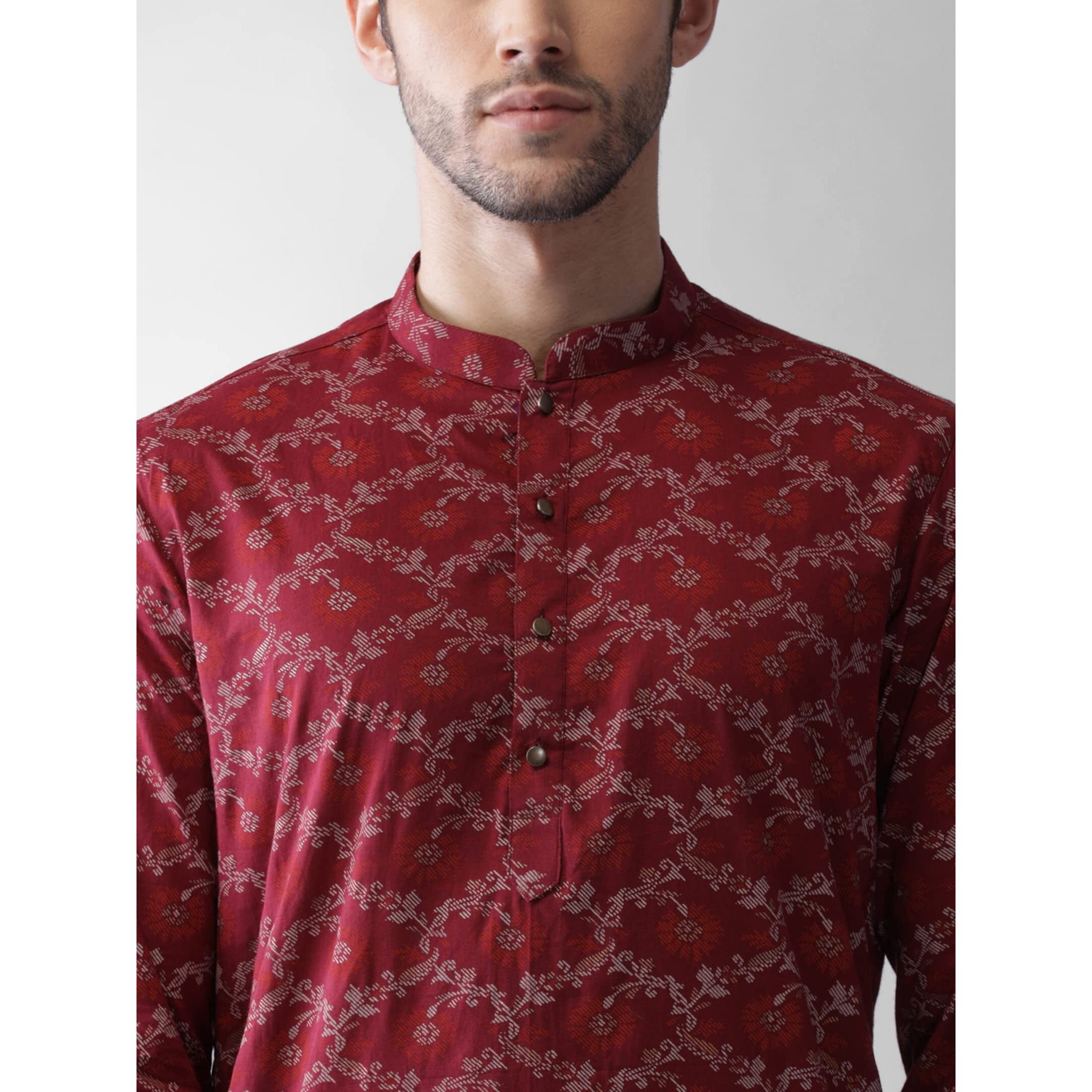 Kisah Mens Printed Cotton Blend Kurta - Traditional Ethnic Wear Kurta For Men For Weddings & Festivals, Maroon, 38