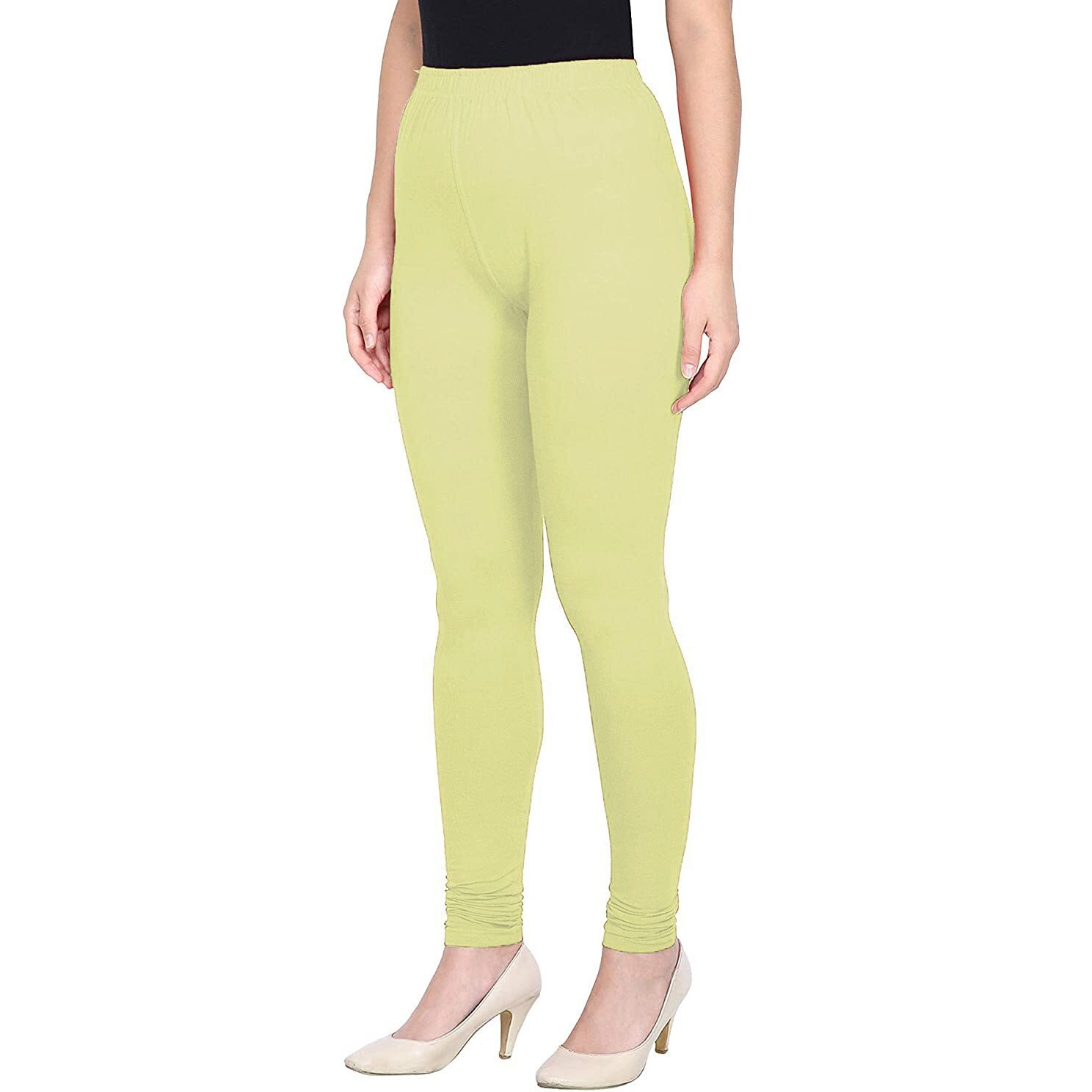 Shasmi Women's Stretch Leggings Chudidar Yellow Light 105_Lime Zest_M