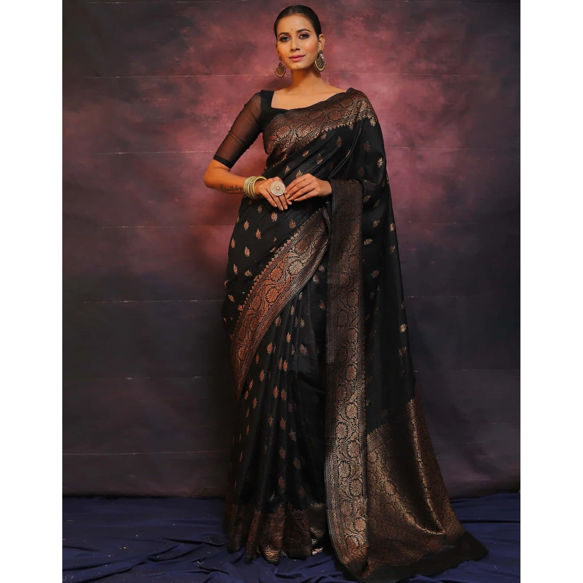 Shiv Textiles Women's Kanjivaram Art Silk Saree Soft Banarasi Style Sari With Blouse Piece For Wedding(S-101-Black)