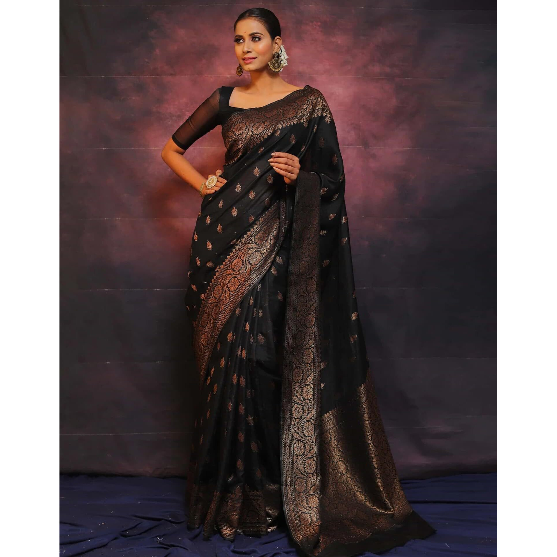 Shiv Textiles Women's Kanjivaram Art Silk Saree Soft Banarasi Style Sari With Blouse Piece For Wedding(S-101-Black)