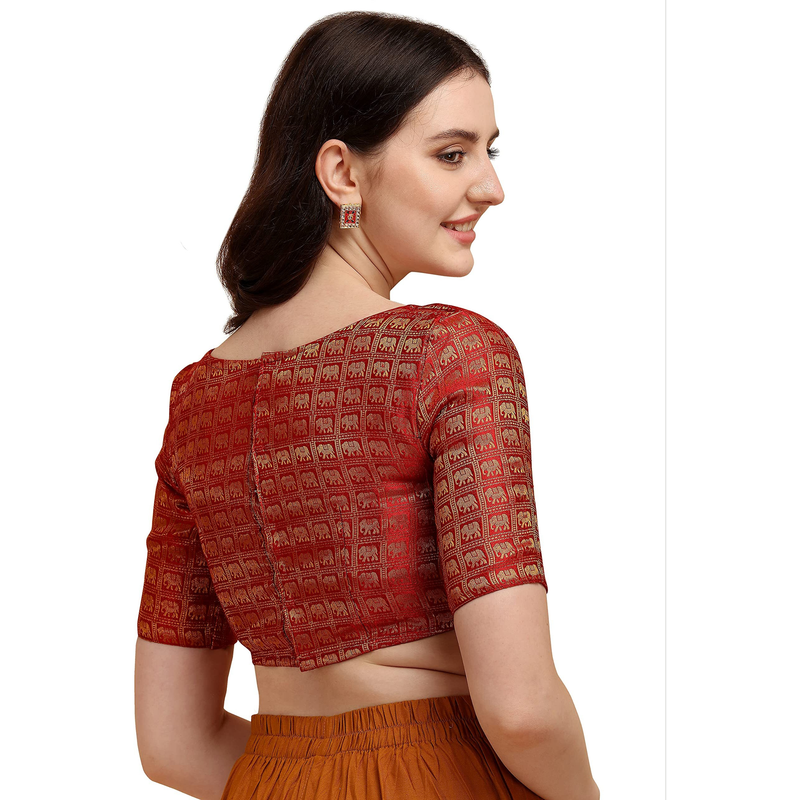 Oomph Women's Art Silk Paisley Half Sleeve Blouse (Rbbl138S_Maroon Red_S)