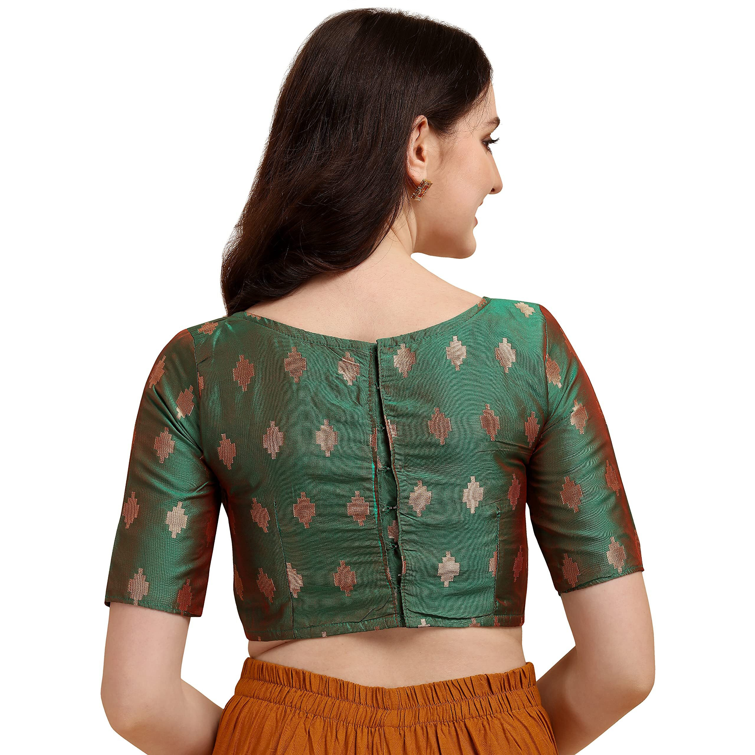 Oomph Women's Indian Ethnic Wear Designer Zari Work Boat Neck Half Sleeve Readymade Non - Padded Blouse For Saree And Lehnga And Palazzos Or Skirts For A Fusion Twist.