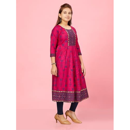 Aarika Girls Rani-N-Blue Colour Cotton Kurti Legging Set (Kl-K-Ap-1116-Rani-Navy-Blue-40)