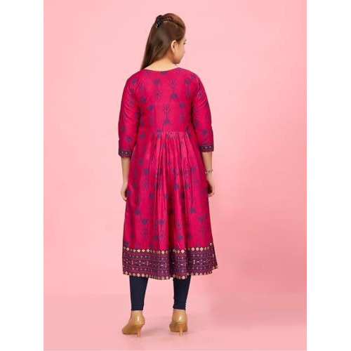 Aarika Girls Rani-N-Blue Colour Cotton Kurti Legging Set (Kl-K-Ap-1116-Rani-Navy-Blue-40)