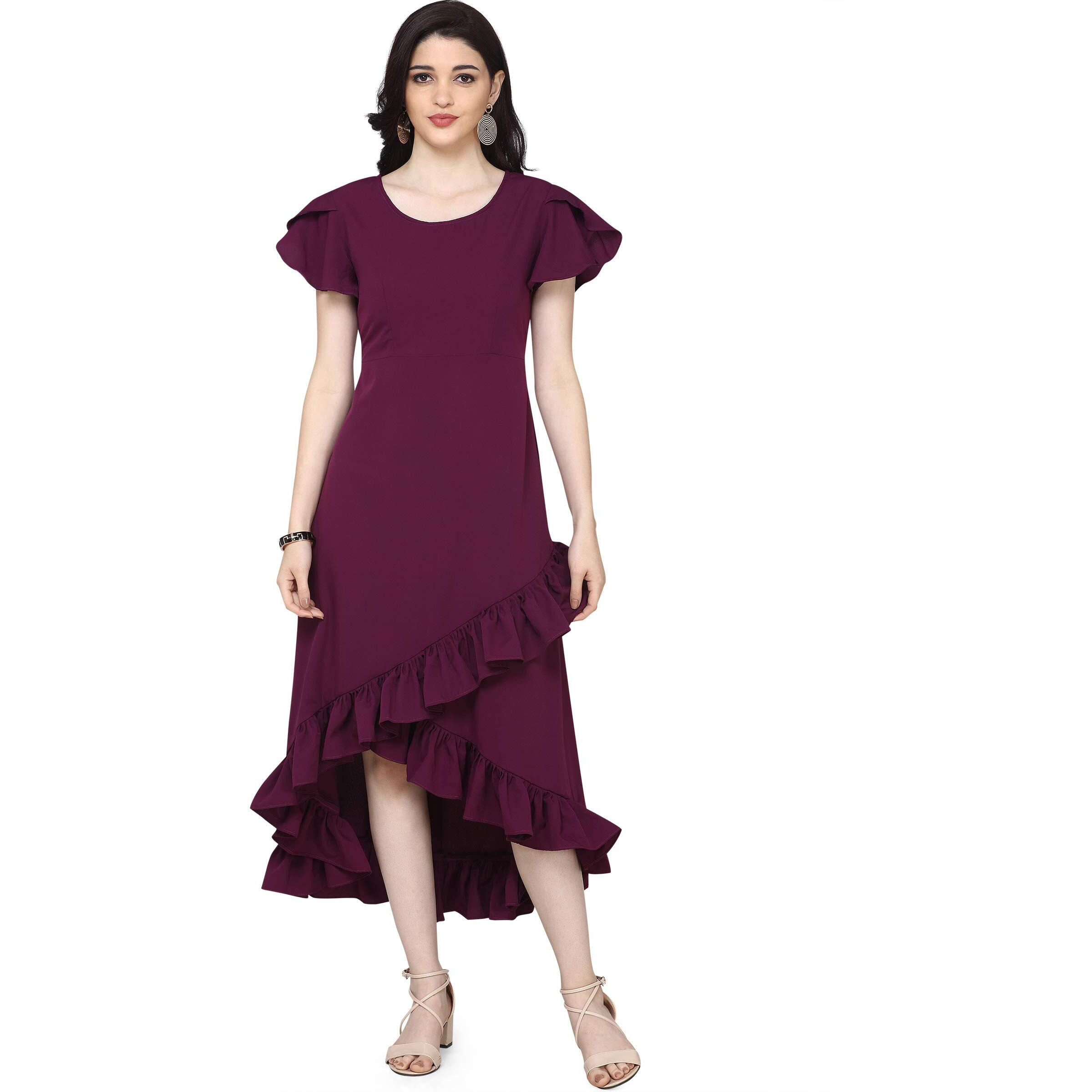 Oomph Women's Crepe Wrap Dress (Group 62_Aubergine Purple_S)