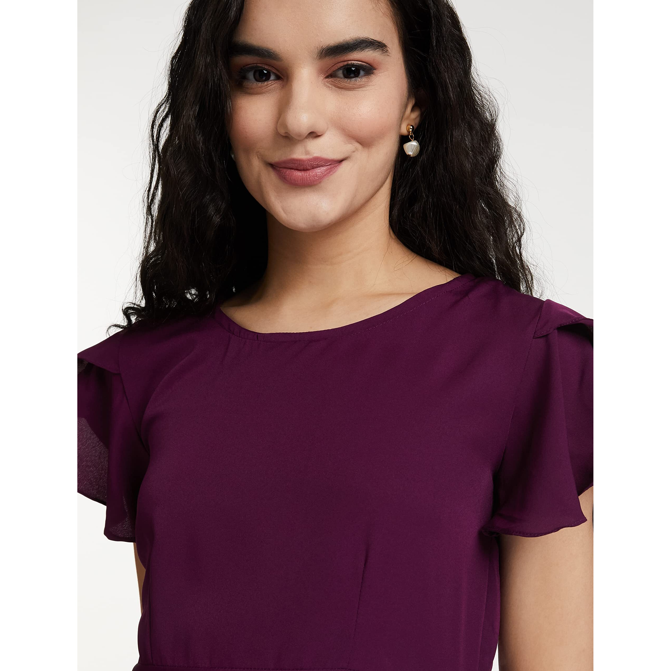Oomph Women's Crepe Wrap Dress (Group 62_Aubergine Purple_S)