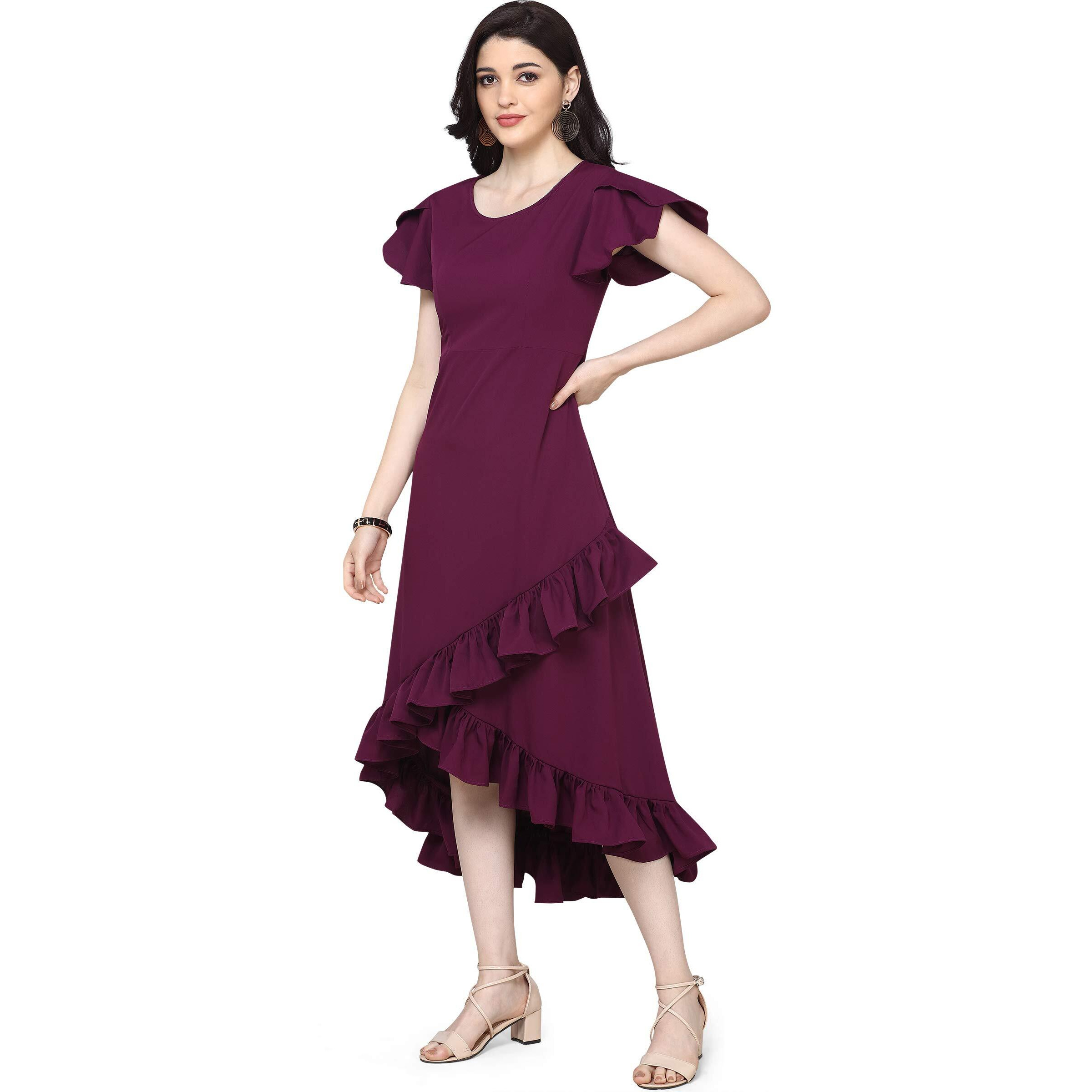Oomph Women's Crepe Wrap Dress (Group 62_Aubergine Purple_S)