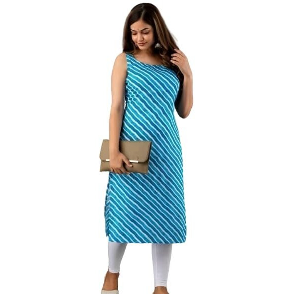 Patlani Women's A-Line-Calf Langth Sleeveless Crepe Kurti. Blue