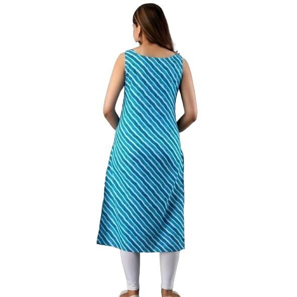 Patlani Women's A-Line-Calf Langth Sleeveless Crepe Kurti. Blue
