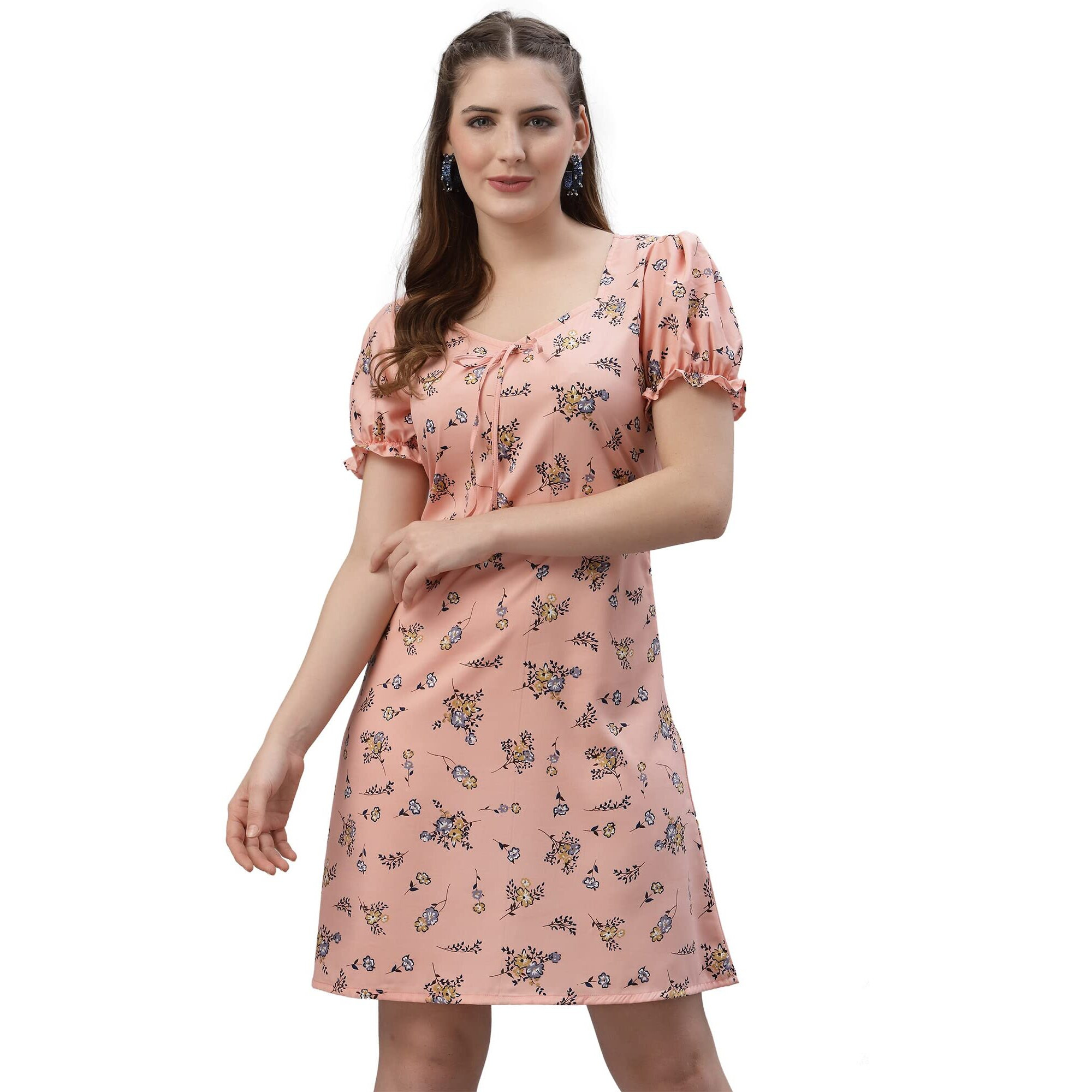 Oomph Women Mini/Short A-Line Orange Dress In Crepe Fabric With Sweetheart Neck And Puff Sleeves - Md491Xxl