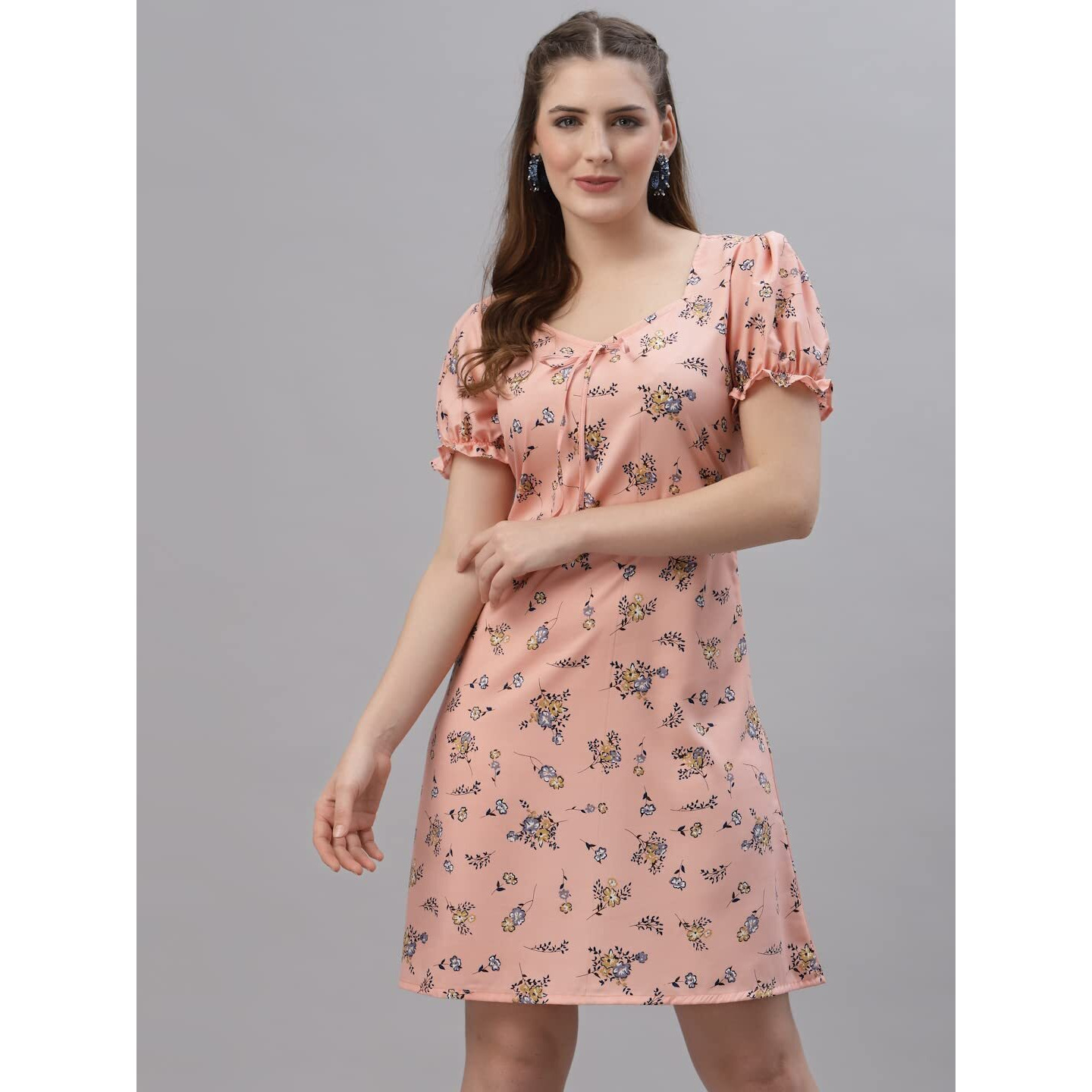 Oomph Women Mini/Short A-Line Orange Dress In Crepe Fabric With Sweetheart Neck And Puff Sleeves - Md491Xxl