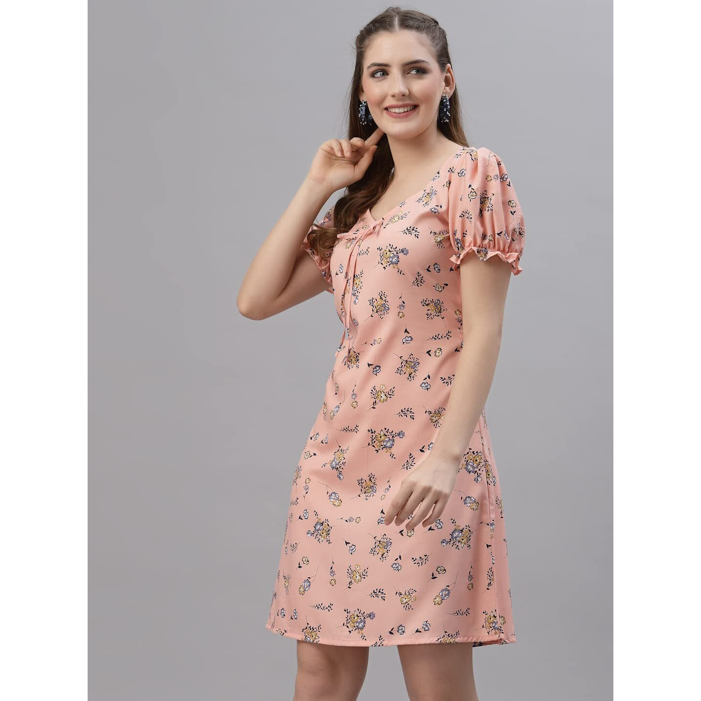 Oomph Women Mini/Short A-Line Orange Dress In Crepe Fabric With Sweetheart Neck And Puff Sleeves - Md491Xxl