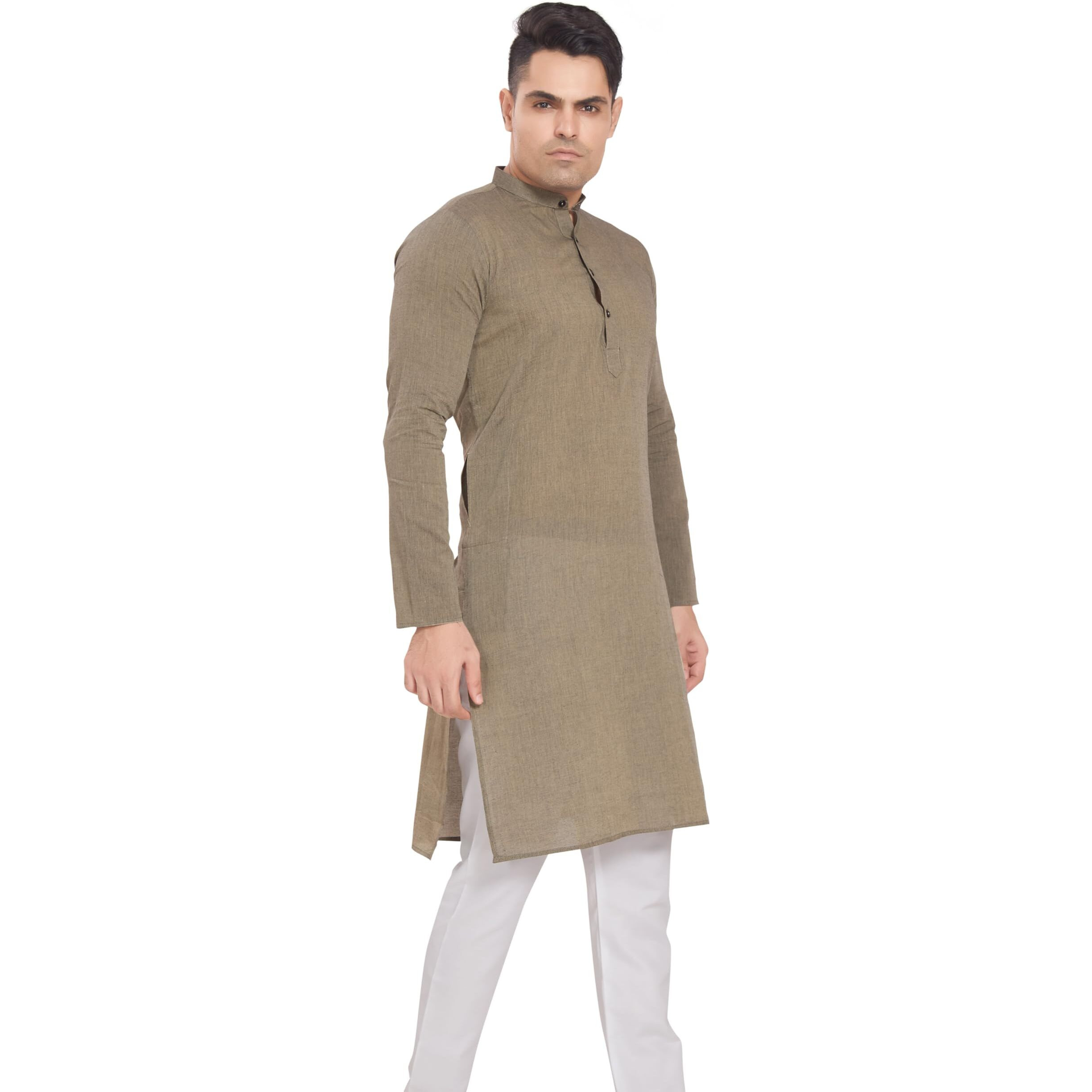 Divisive Men's Pure Cotton Only Regular Fit Long Kurta (Dkrt302_Xxl_Stone Grey)