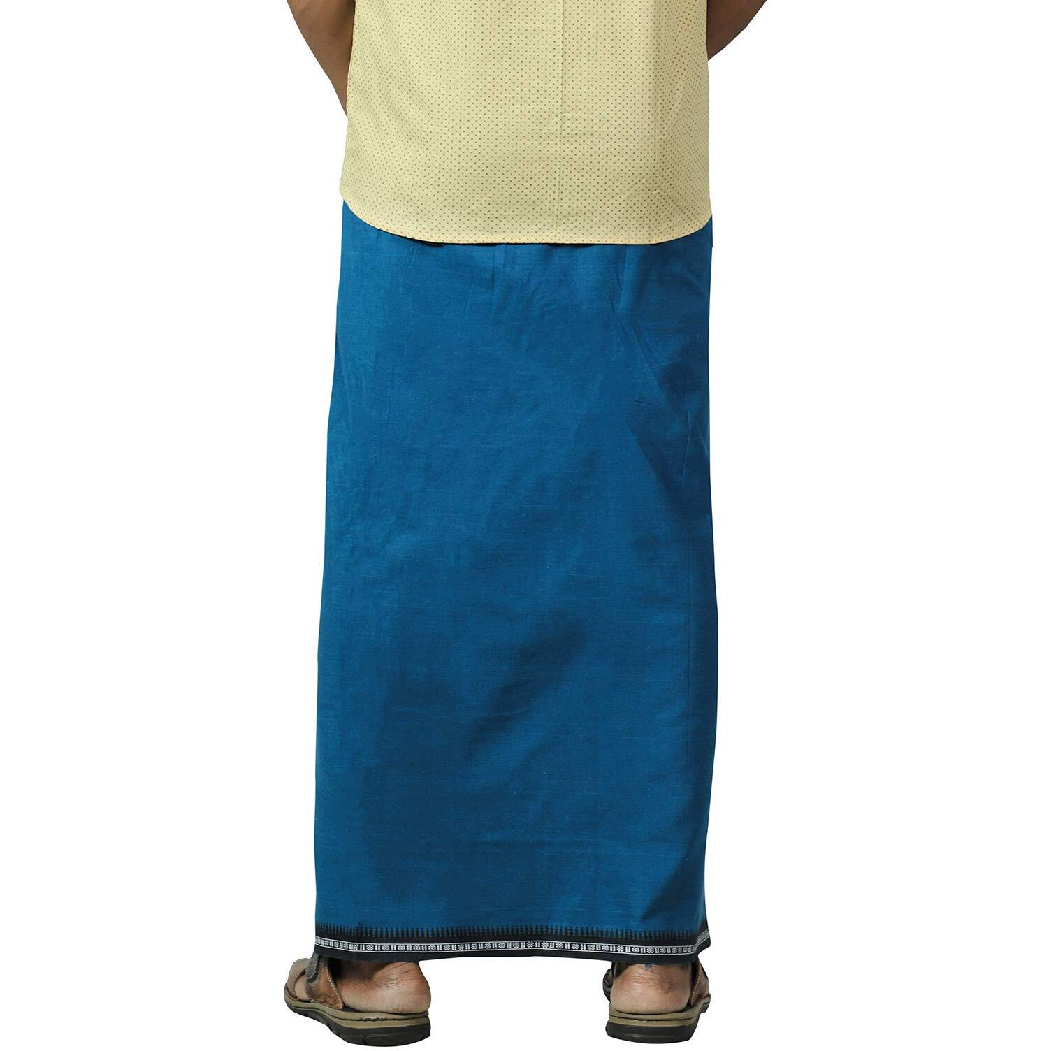 Prakasam Cotton Mens Cotton Kerala Thalapathi Border Welcro Pocket Dhoti (Size -S Size Dhoti) / Peacock Green Colour Thalapathi Adjustable Pocket Dhoties For Mens