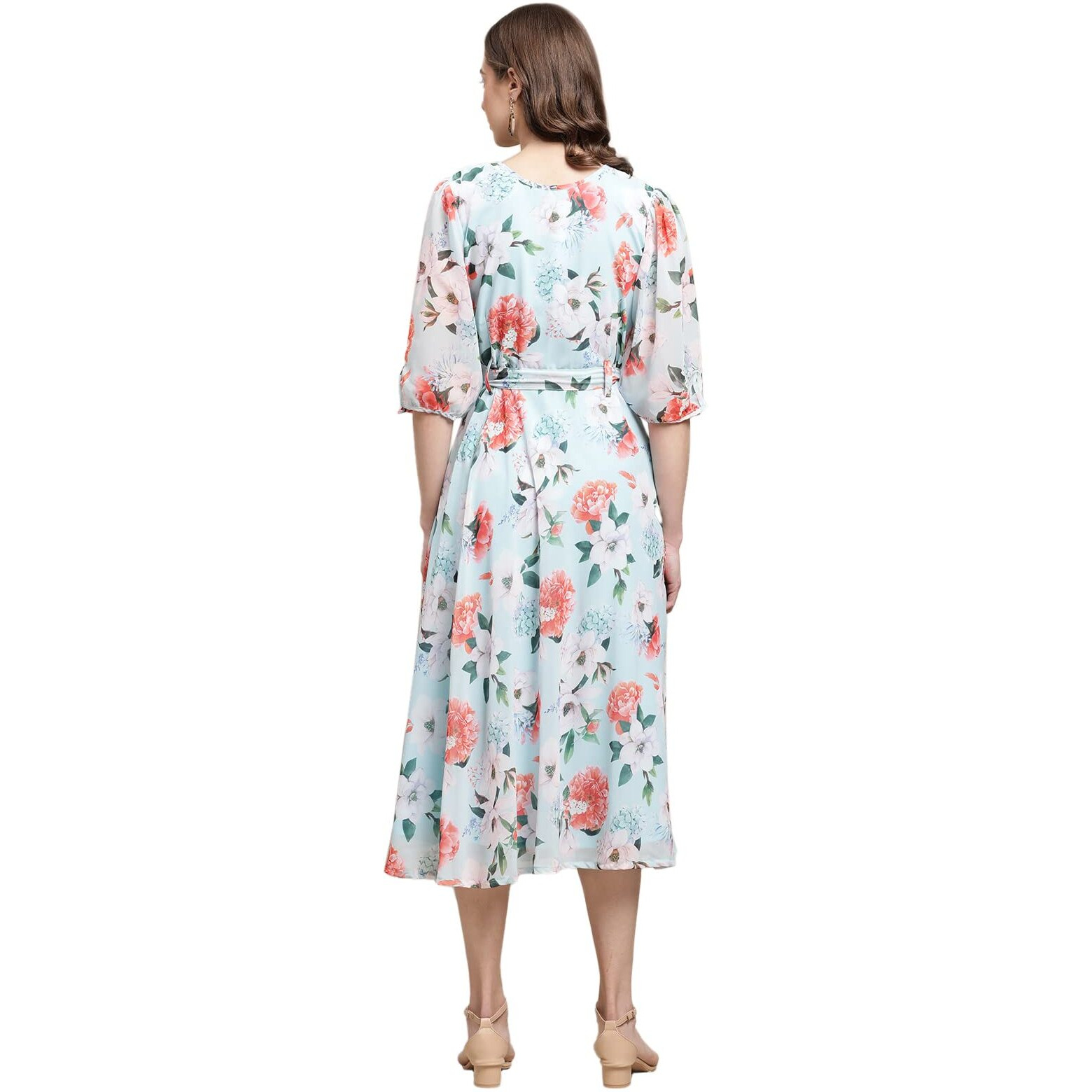 Preneum Women's Georgette A-Line Standard Length Dress (Maxi-01_Turquoise_S)