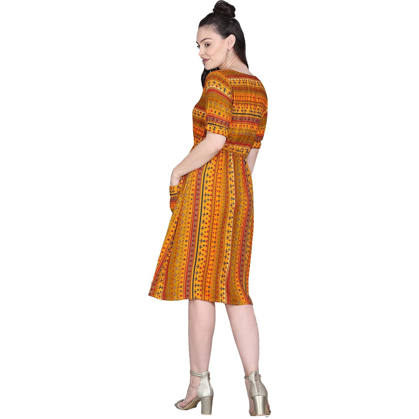 Dhruvi Trendz Women's Rayon D-K2498-Dress Knee-Length (D-K2498-Dress_Orange_Large)