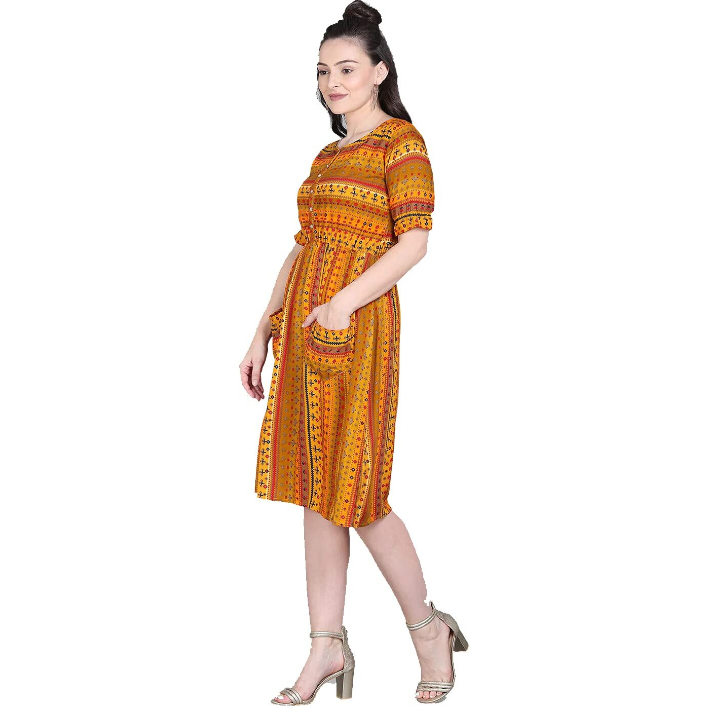 Dhruvi Trendz Women's Rayon D-K2498-Dress Knee-Length (D-K2498-Dress_Orange_Large)