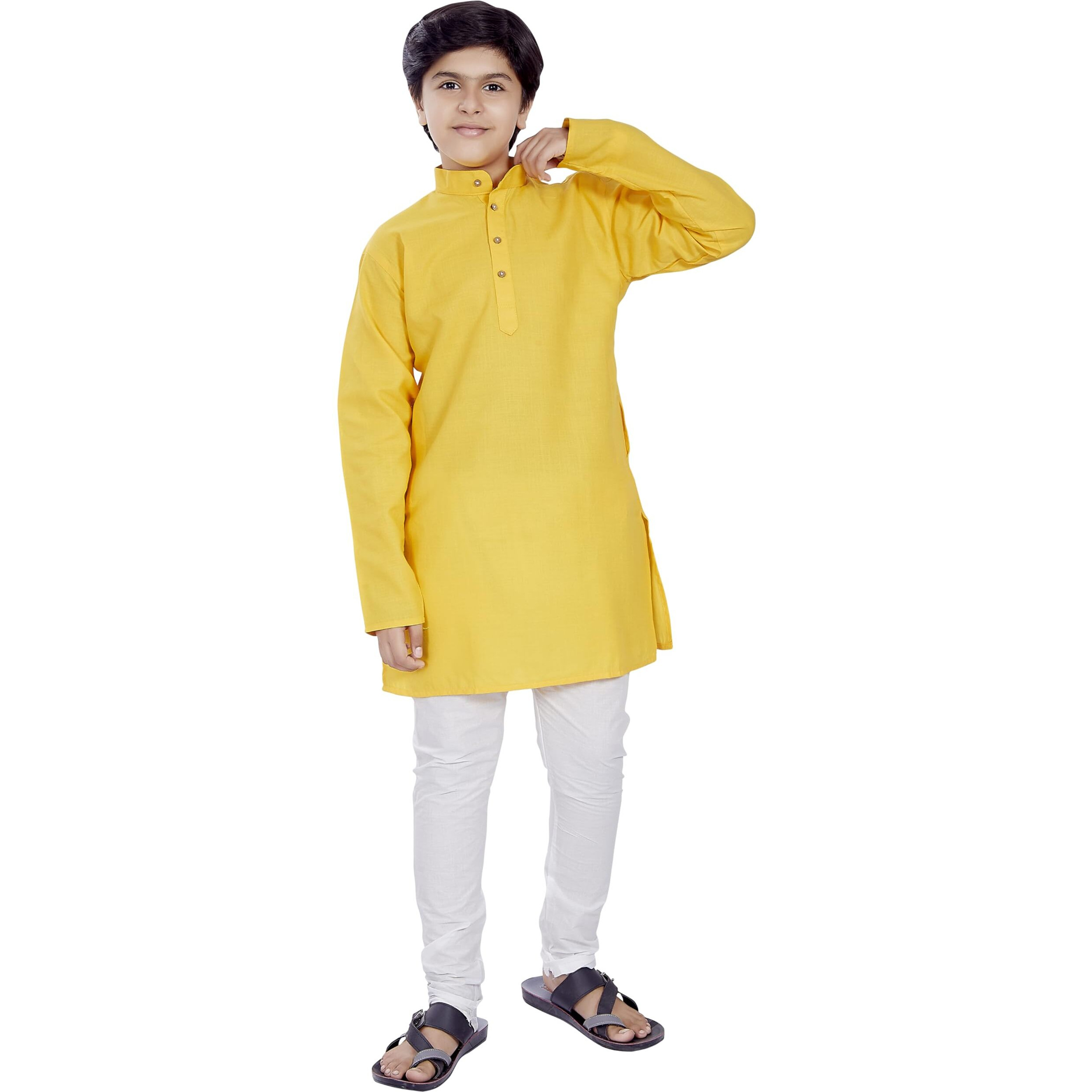 Divisive Boy's Plain Cotton Blend Ethnic Kurta Pyjama Set (Dkd3_32_Mango)