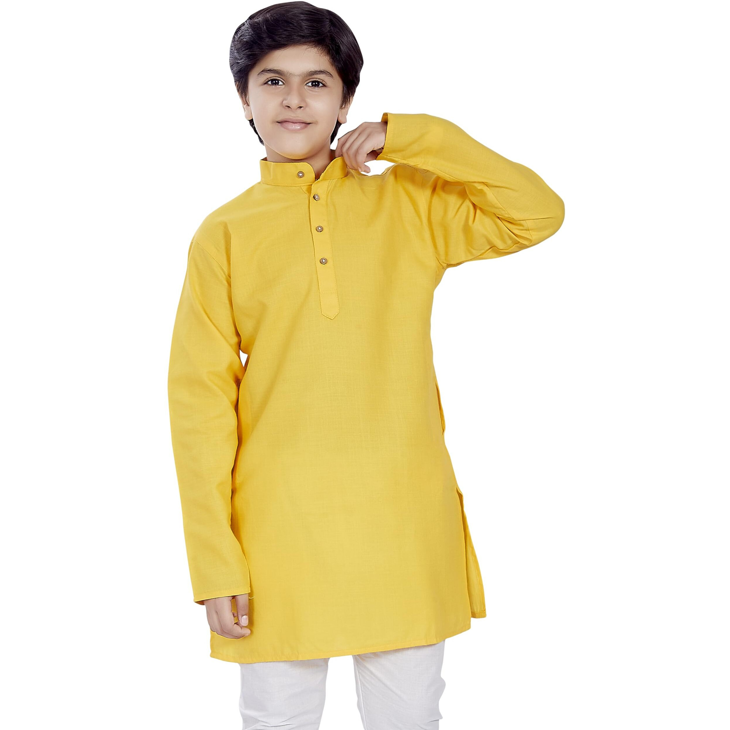 Divisive Boy's Plain Cotton Blend Ethnic Kurta Pyjama Set (Dkd3_32_Mango)