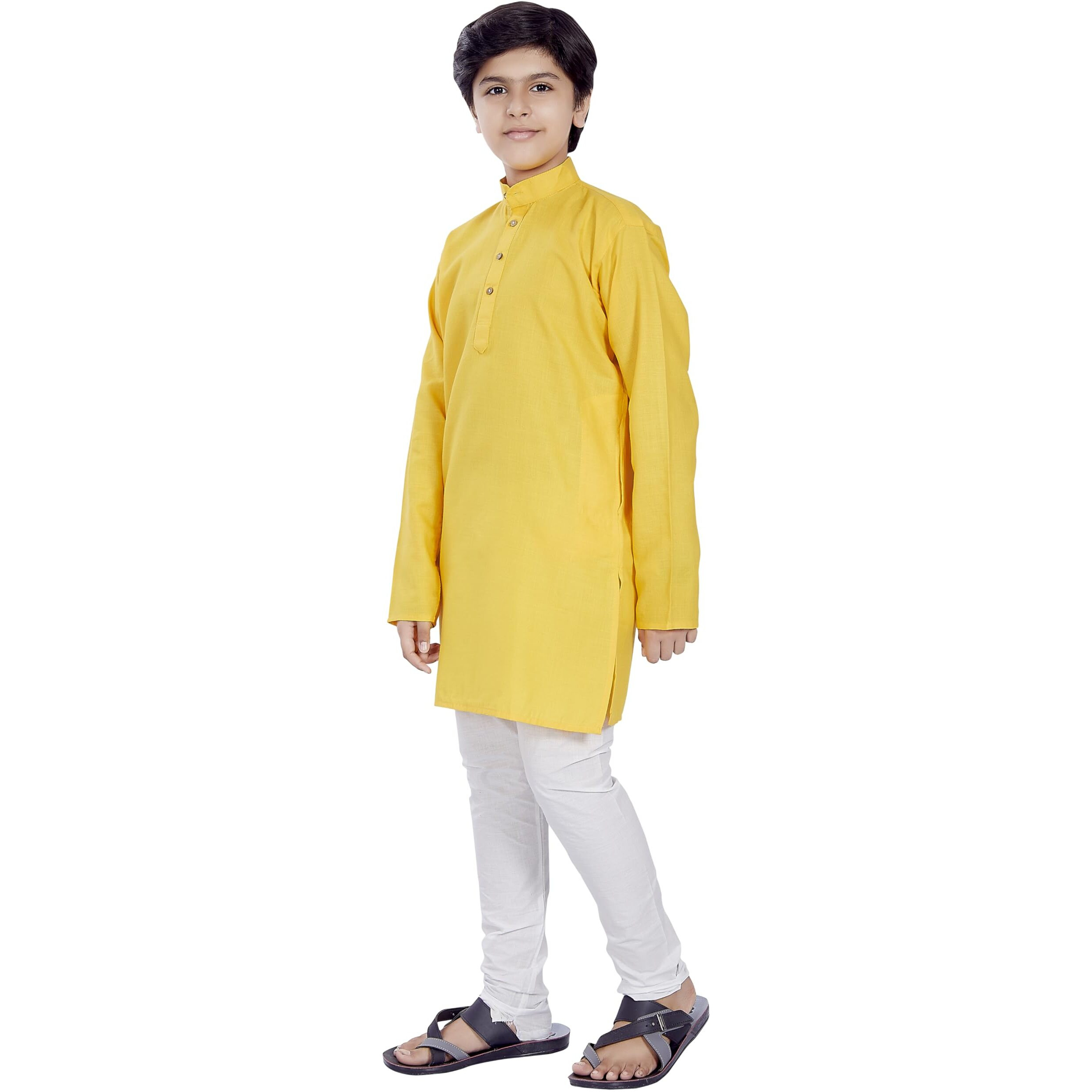 Divisive Boy's Plain Cotton Blend Ethnic Kurta Pyjama Set (Dkd3_32_Mango)