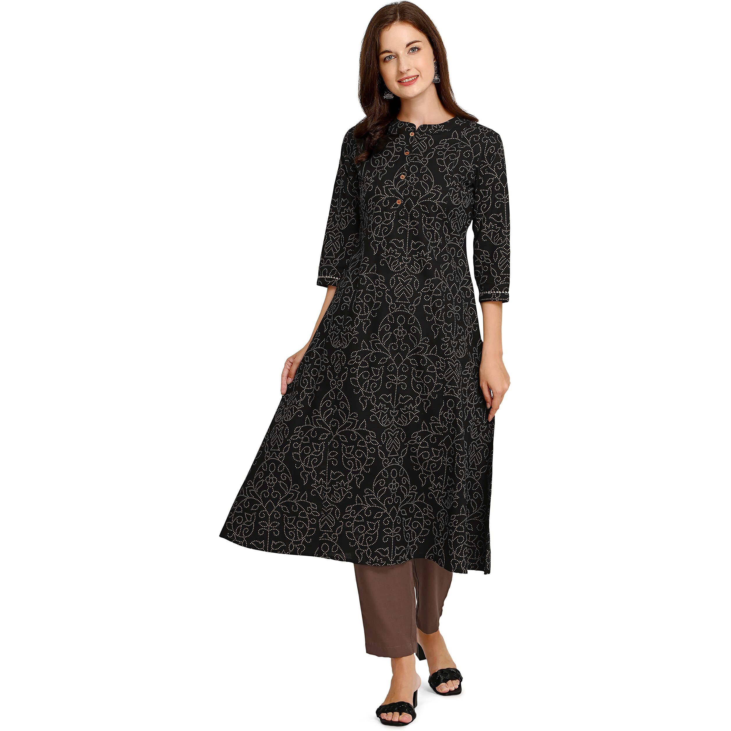 Fiorra Women's Black A-Line Cotton Kurta Far0057-S