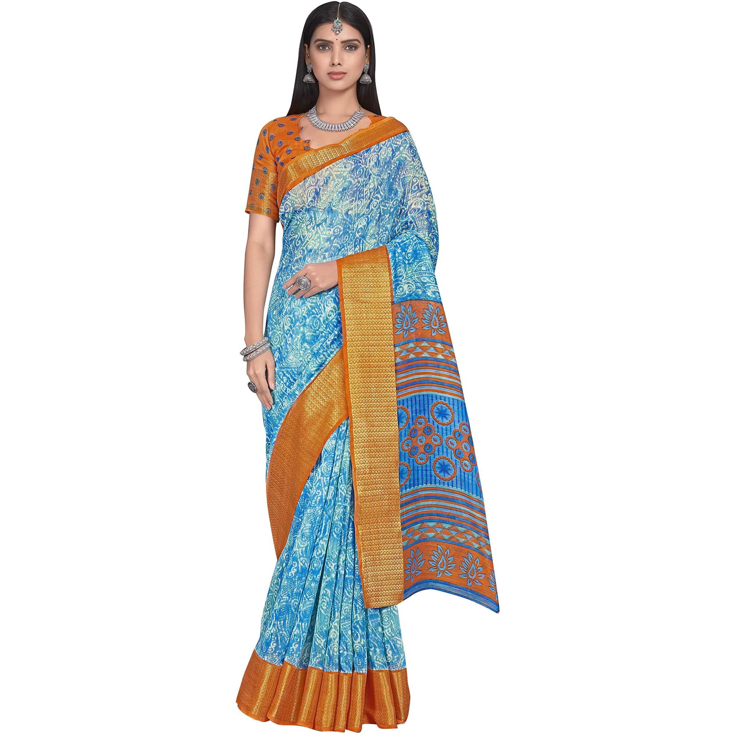 Glory Sarees Womens Cotto Silk Saree With Blouse Piece (Fashion104_Blue)