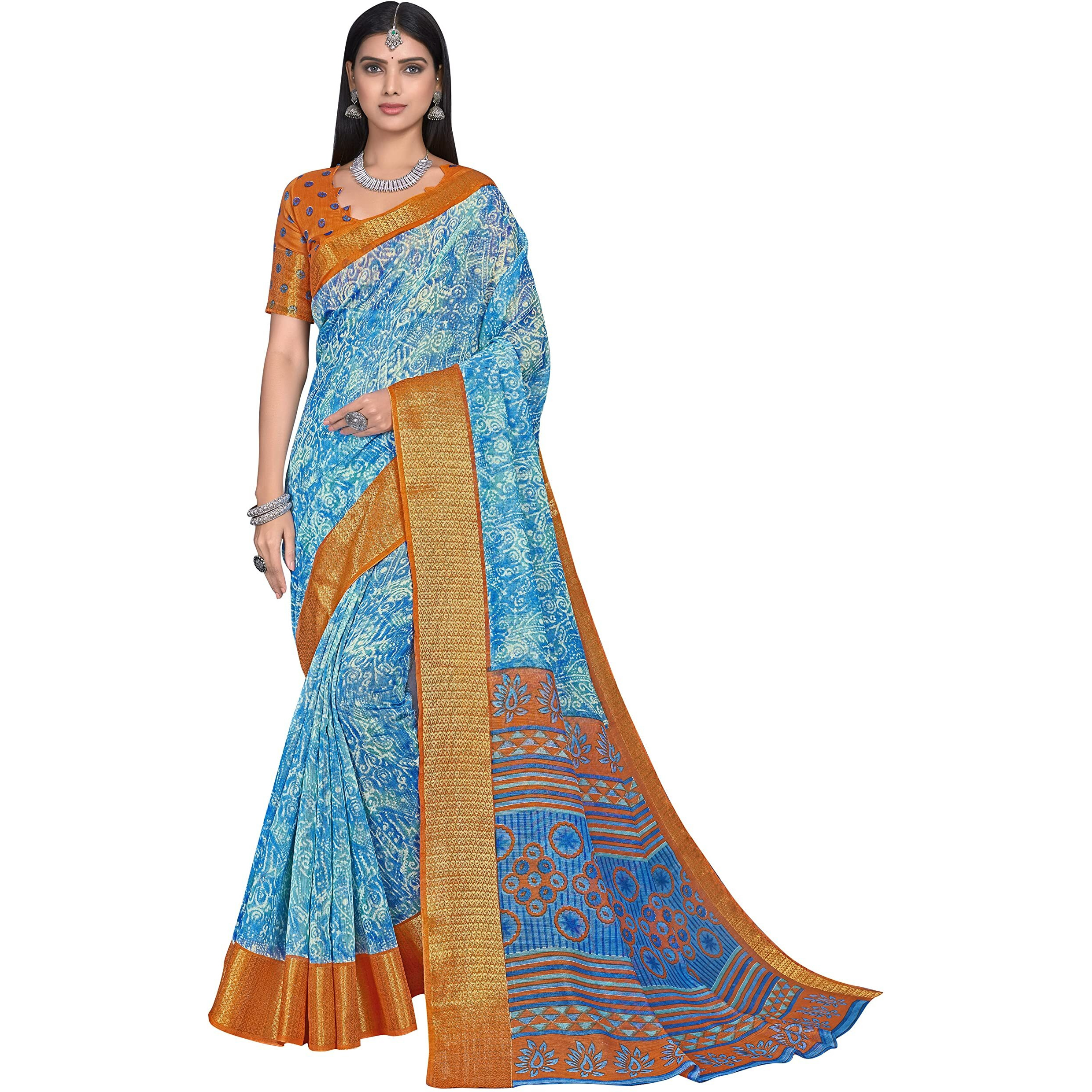 Glory Sarees Womens Cotto Silk Saree With Blouse Piece (Fashion104_Blue)