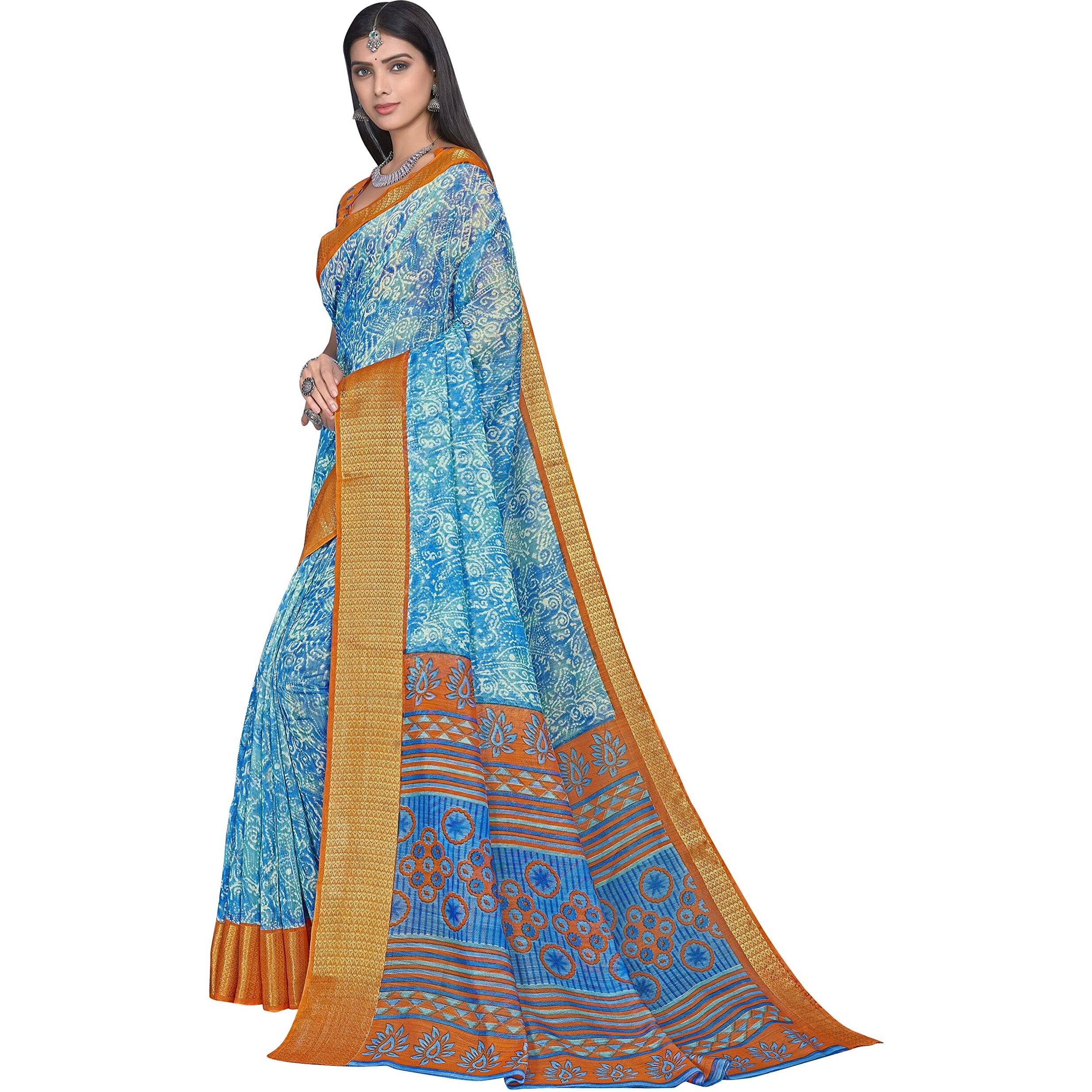 Glory Sarees Womens Cotto Silk Saree With Blouse Piece (Fashion104_Blue)