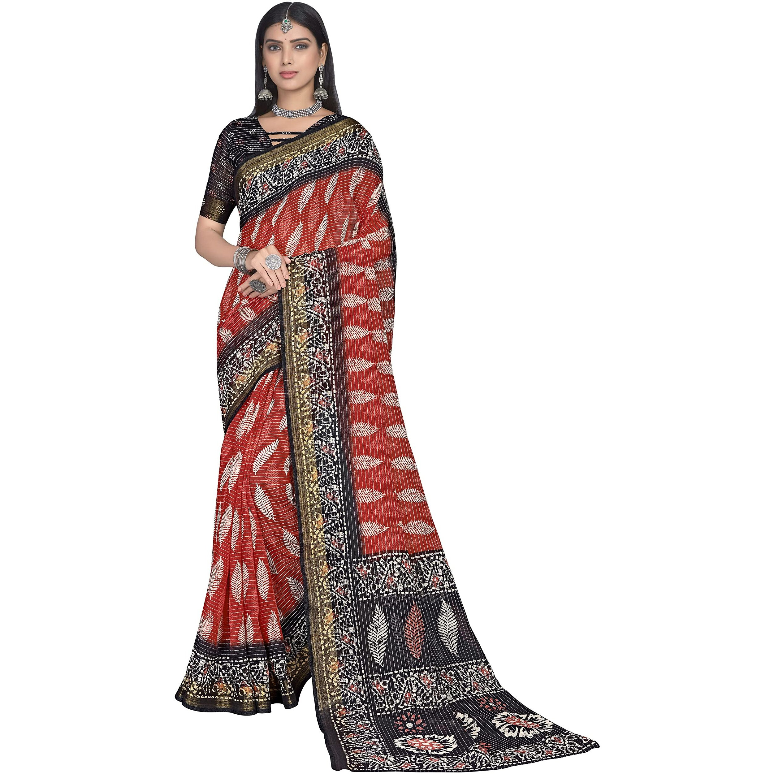 Glory Sarees Womens Cotto Silk Saree With Blouse Piece (Toran101_Red)