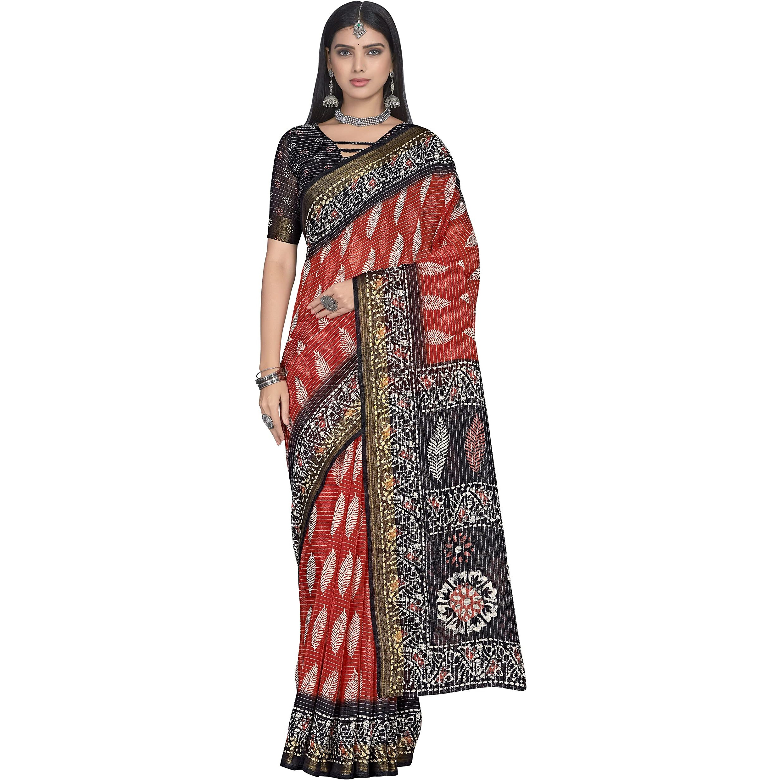 Glory Sarees Womens Cotto Silk Saree With Blouse Piece (Toran101_Red)