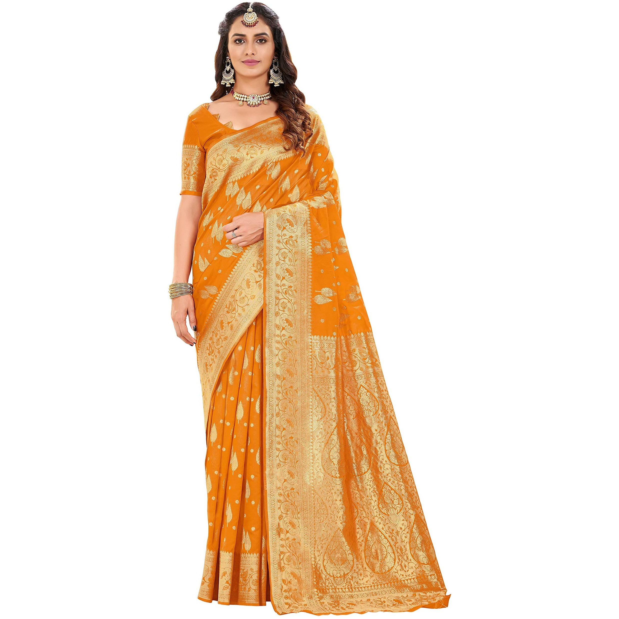Glory Sarees Womens Banarasi Silk Saree With Blouse Piece (Kara152_Mustard)
