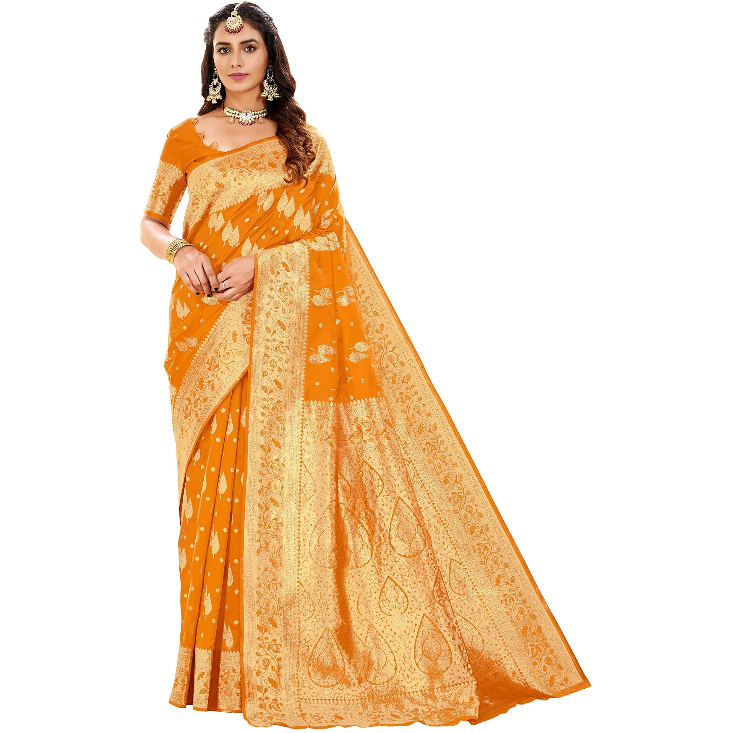 Glory Sarees Womens Banarasi Silk Saree With Blouse Piece (Kara152_Mustard)