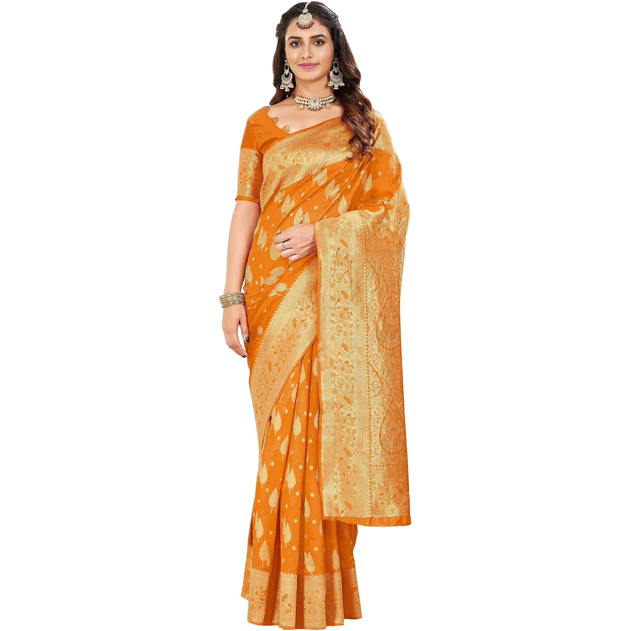 Glory Sarees Womens Banarasi Silk Saree With Blouse Piece (Kara152_Mustard)