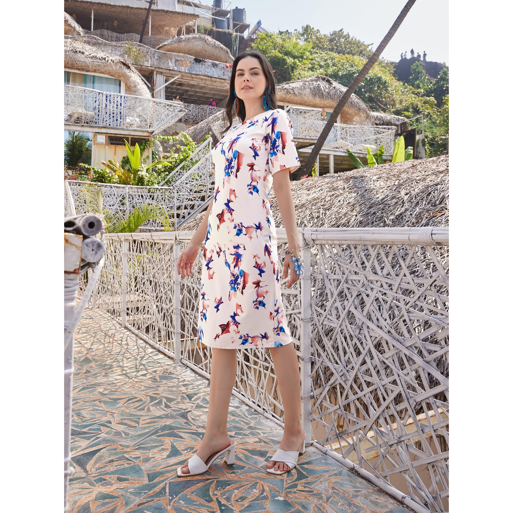 Purvaja Womens Bodycon Knee Length Dress (Wini-030-Bats_White_Xx-Large)