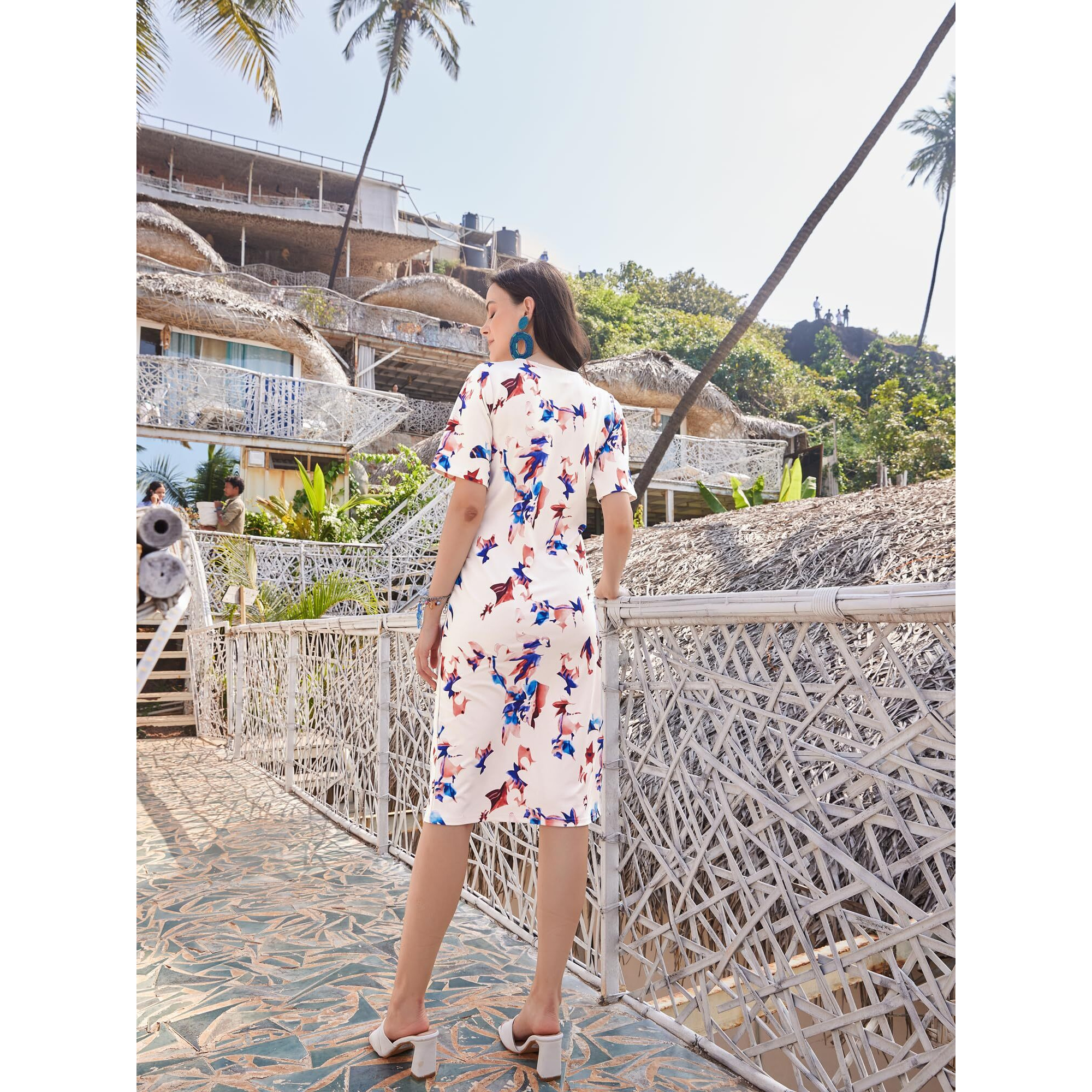 Purvaja Womens Bodycon Knee Length Dress (Wini-030-Bats_White_Xx-Large)