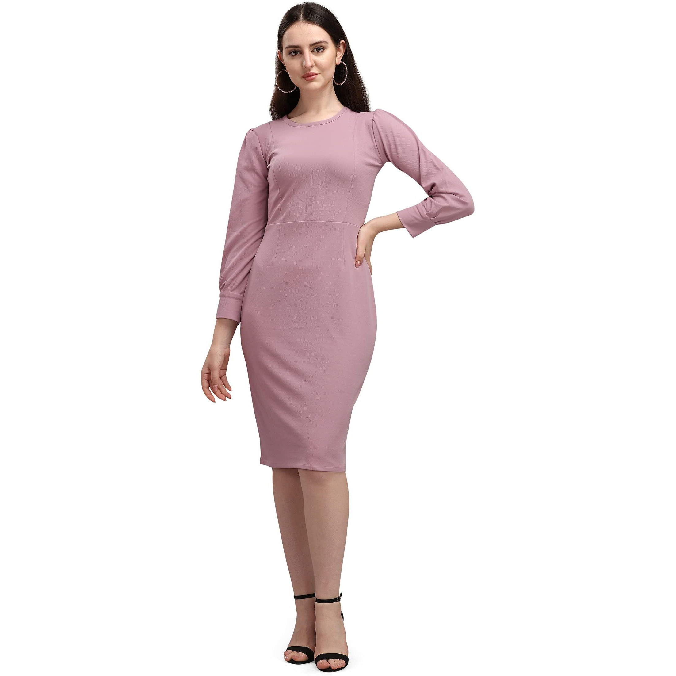 Purvaja Women's Corduroy Bodycon Knee-Length Dress (Ruby-016-Lv-M_Light Violet
